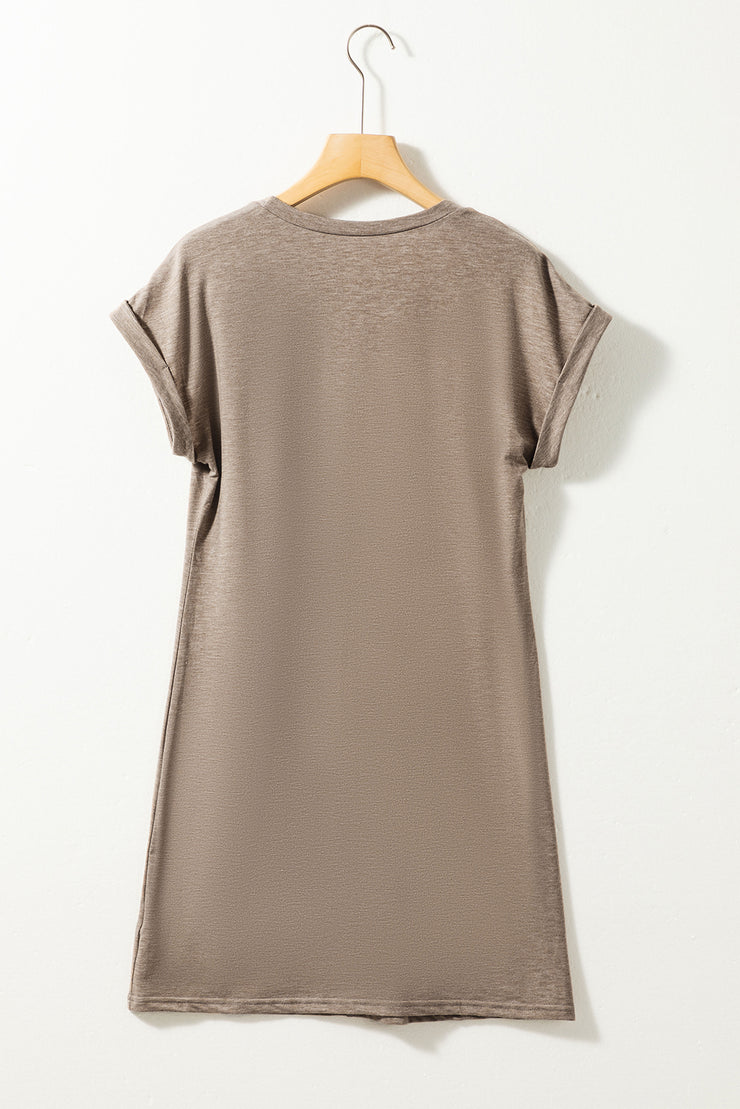 Light French Beige Center Seam Rolled Cuffs T-shirt Dress