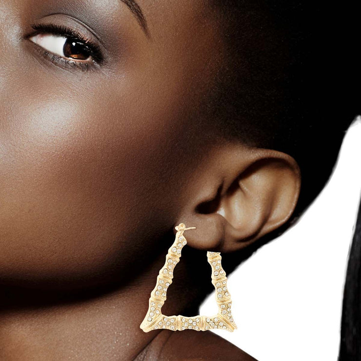 Gold Bling Trapezoid Bamboo Hoops