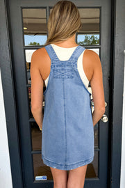 Dusk Blue Pocketed Adjustable Straps Denim Overall Dress