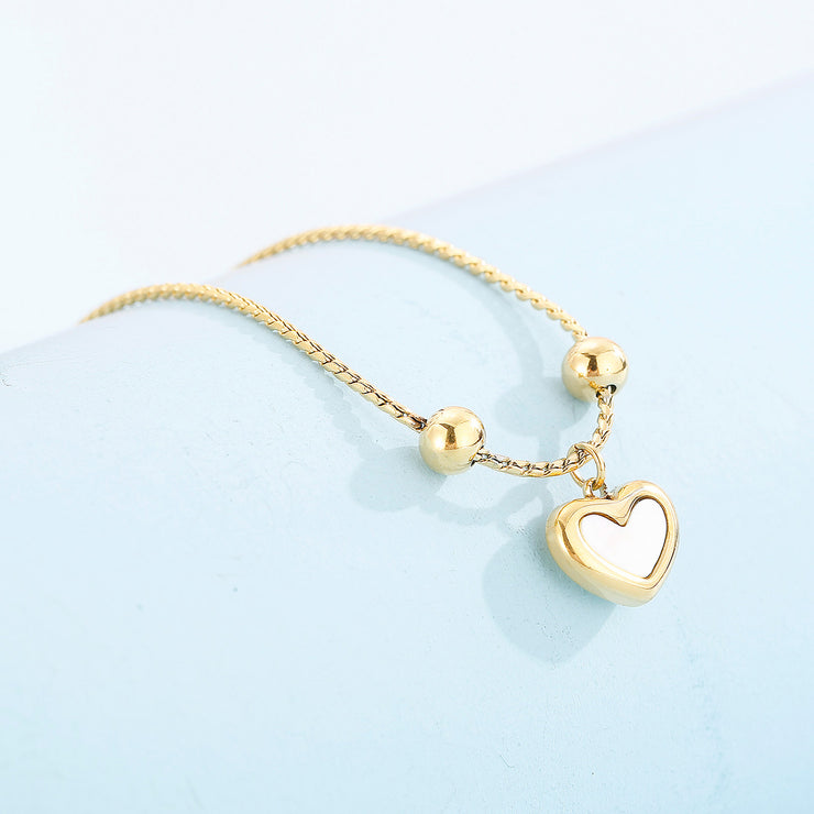 Mother-Of-Pearl Heart Pendant Stainless Steel Bracelet