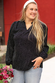 Black Plus Size Leopard Print Notch V Neck Blouse