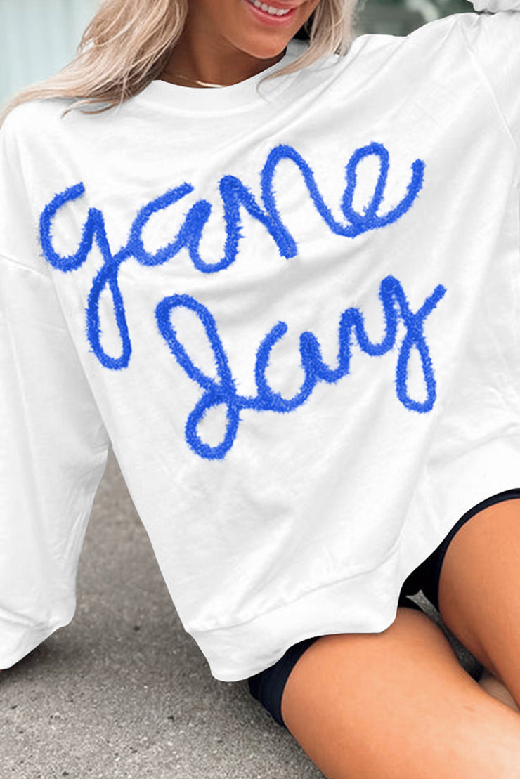 White Tinsel Game Day Drop Shoulder Graphic Sweatshirt