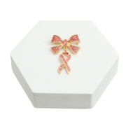 Double Pink Ribbon Gold Brooch