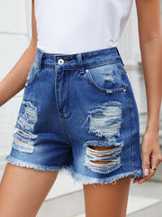 Distressed Raw Hem Denim Shorts