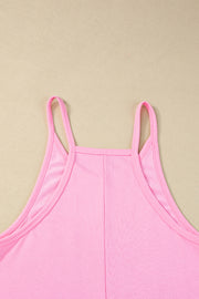 Pink Sleeveless Pocketed V Neck Jersey Romper