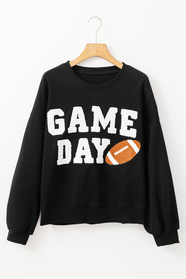 Black GAME DAY Graphic Varsity Pullover Sweatshirt