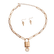 Gold Oval Link Lock Key Necklace