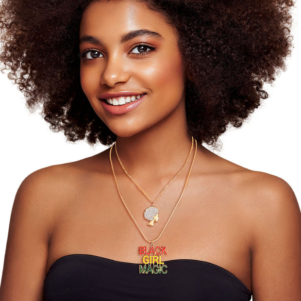 Multi Color Double Chain Black Girl Magic Necklace