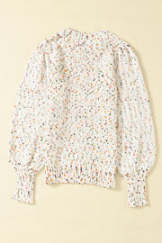 Beige Colorful Confetti Dots Cable Knit Crew Neck Sweater