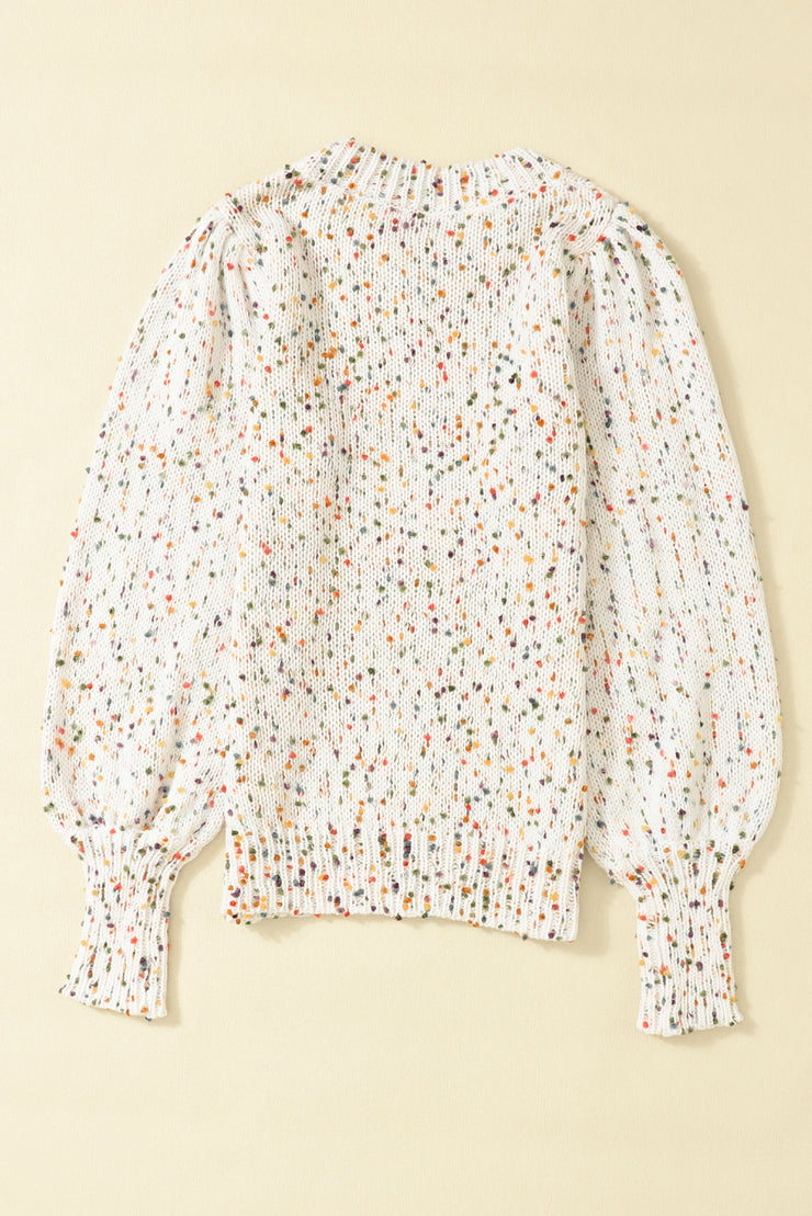 Beige Colorful Confetti Dots Cable Knit Crew Neck Sweater