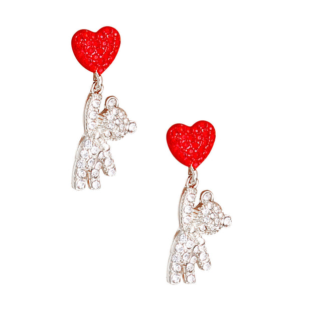 Silver Rhinestone Teddy Bear Earrings