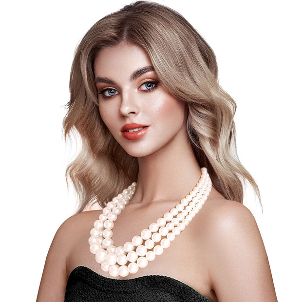 Luxurious Layers: Cream Pearl 3-Strand Gold Layered Necklace Set