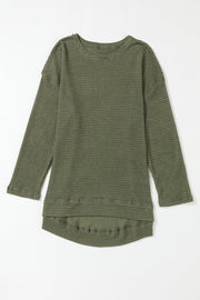 Green Waffle Knit High Slits Oversized Top