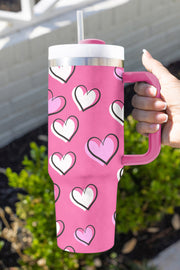 Rose Red Valentines Heart Printed Thermos Cup with Handle 40oz