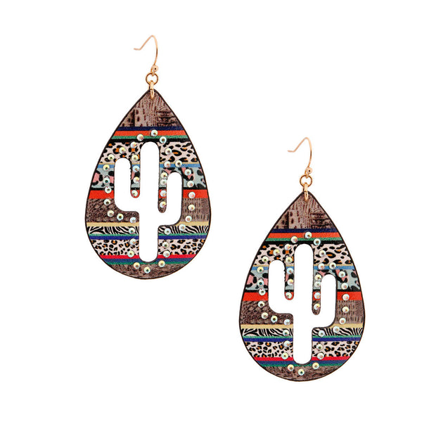 Animal Print Cactus Teardrop Earrings