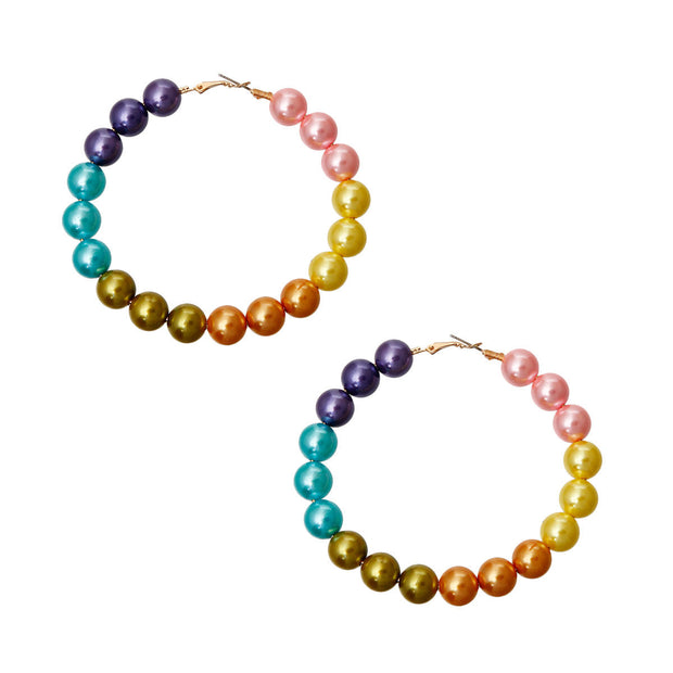 Hoops Multicolor Pearl Gold Earrings for Women