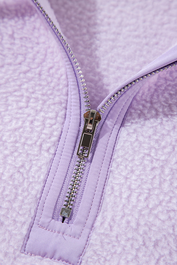 Lavendula Zipped Patch Pocket Fuzzy Drawstring Hoodie