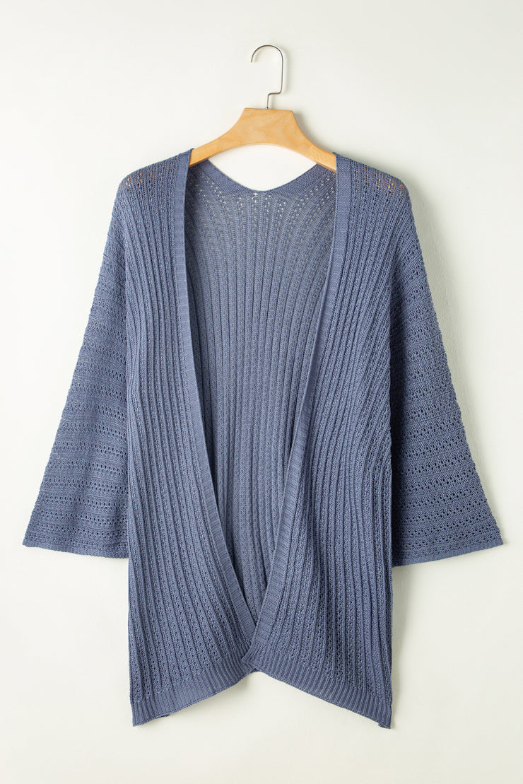 Sky Blue Hollow-out Bracelet Sleeve Knit Cardigan