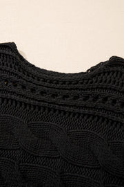 Black Hollow-out Cable Knit Cropped Sweater