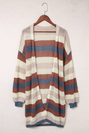 Blue Striped Color Block Hollowed Knit Cardigan