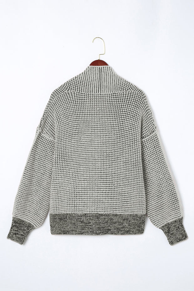 Gray Chunky Waffle Knit Oversized Collar Cardigan