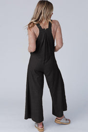 Black Striped Pleated Wide Leg Pocketed Jumpsuit