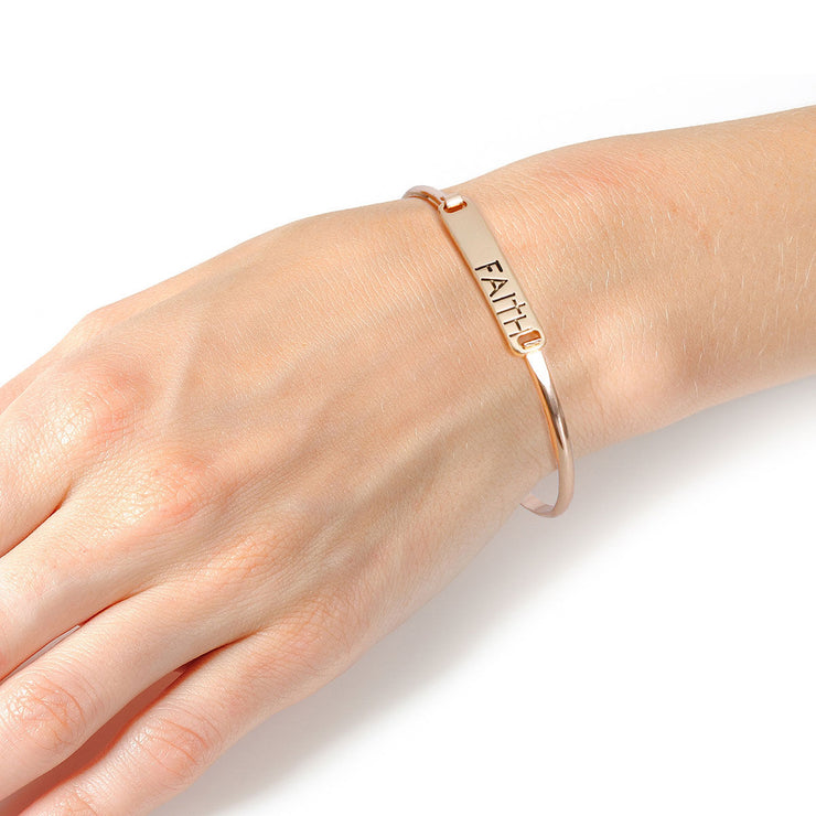 Gold Faith Cross Hook Bangle