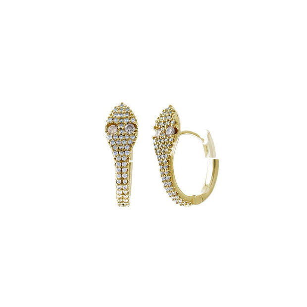 Gold CZ Snake Head Huggie Hoops