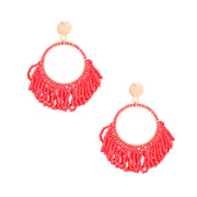 Coral Seed Bead Draped Earrings