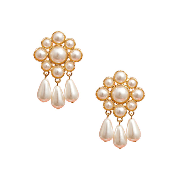 Cream Pearl Antique Flower Studs