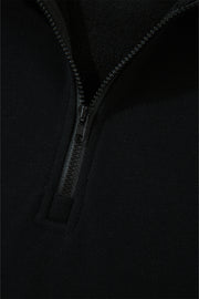 Black Zipped Neck Pullover Drop Shoulder Sweatshirt