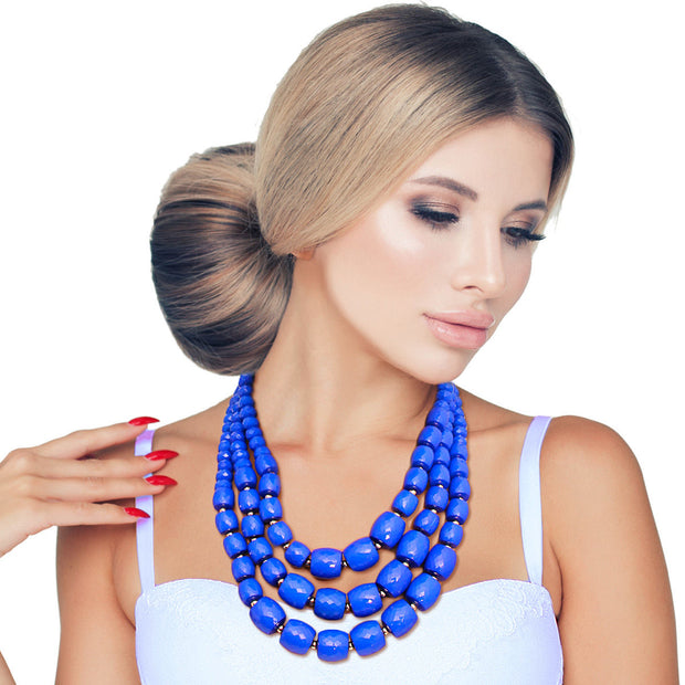 Blue Cylinder Bead Necklace