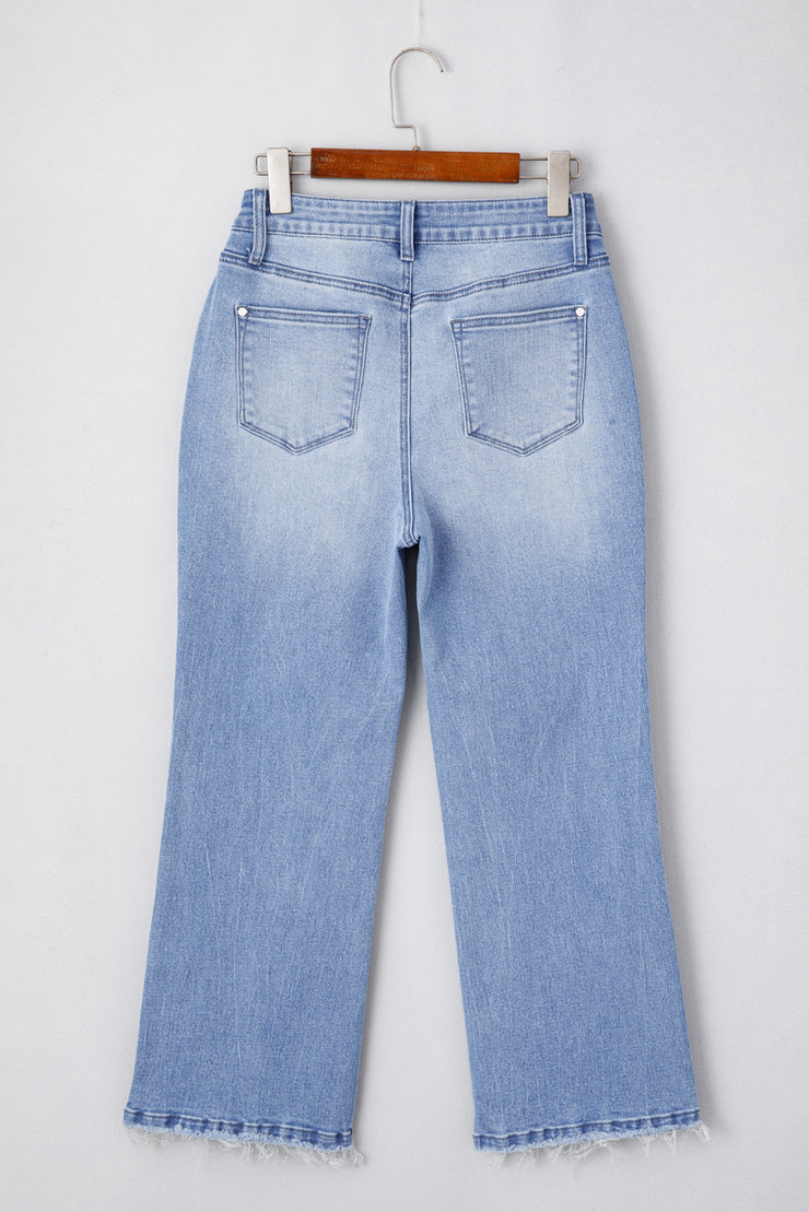 Beau Blue Mineral Wash Raw Hem High Waist Flared Jeans