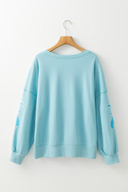 Beau Blue Sequined Bowknot Drop Shoulder Oversized Sweatshirt