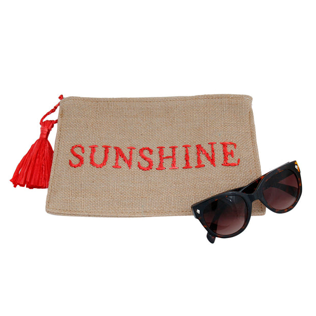 Burlap Clutch with Red Raffia SUNSHINE Stitching