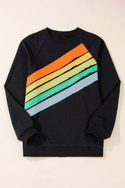 Black Rainbow Raglan Sleeve Crew Neck Plus Size Sweatshirt