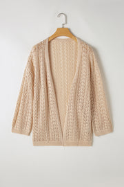 Apricot Hollow Out Knit Drop Shoulder Open Front Cardigan