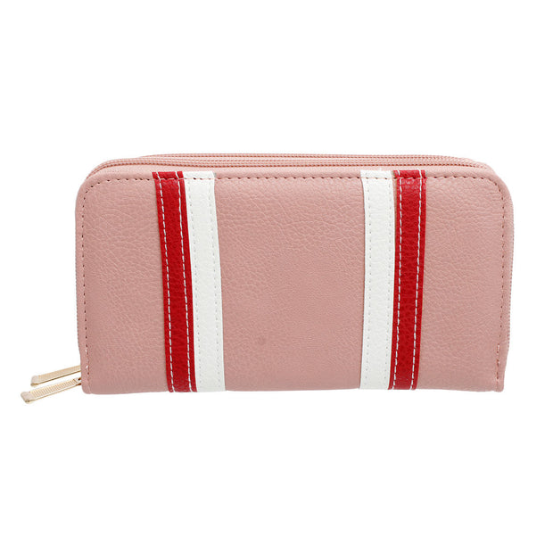 Pink Striped Double Zipper Wallet