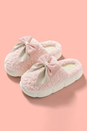 White Contrast Bowknot Applique Plush Winter Slippers