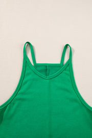 Bright Green Sleeveless Pocketed V Neck Jersey Romper