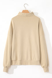 Smoke Gray Zip-up Stand Neck Kangaroo Pocket Sweatshirt