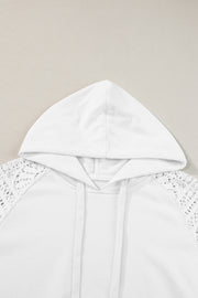 White Lace Patchwork Sleeve Drawstring Hoodie