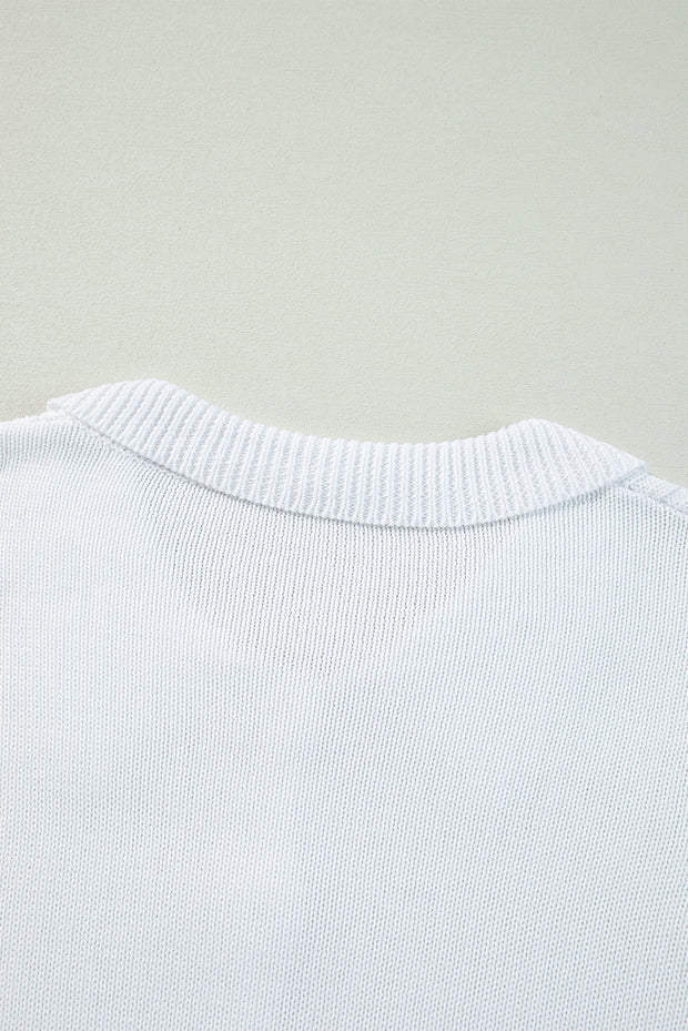 White Collared Button-up Loose Fit Casual Sweater