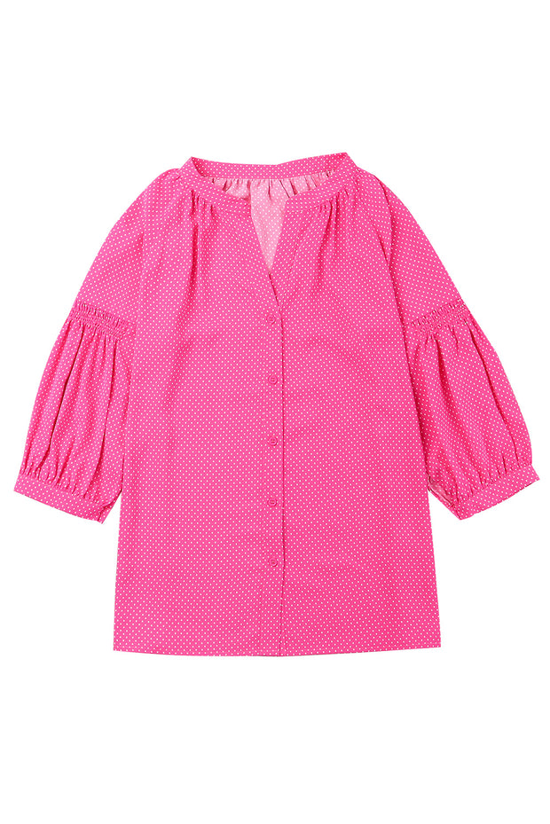 Pink 3/4 Sleeves Dotted Print Loose Shirt