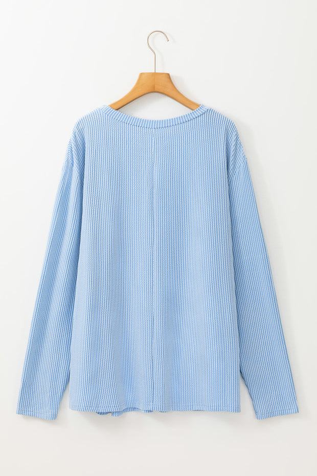 Myosotis Plus Size Ribbed Textured Long Sleeve T Shirt