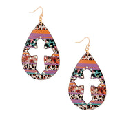 Animal Print Cross Teardrop Earrings