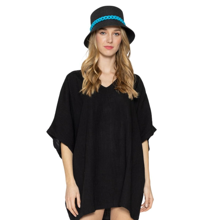 Blue Chain Black Bucket Hat