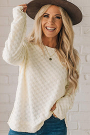 Beige Solid Textured Thumbhole Sleeve Top