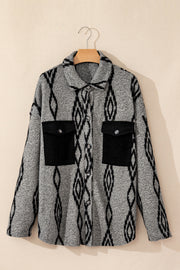 Gray Aztec Contrast Chest Pockets Loose Shacket