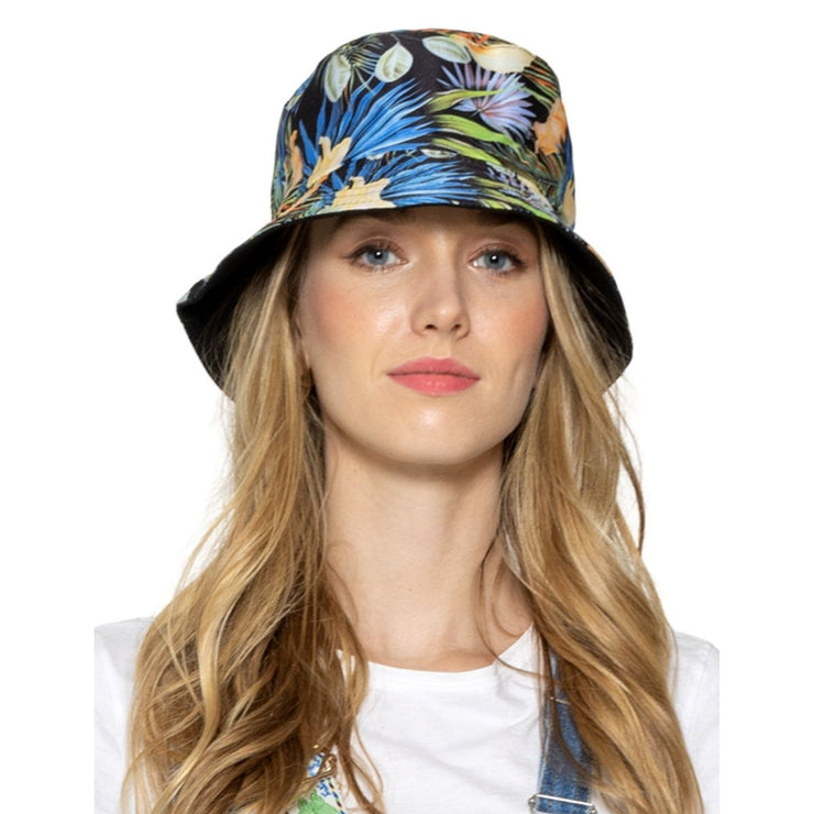 Blue Black Tropical Reversible Bucket Hat